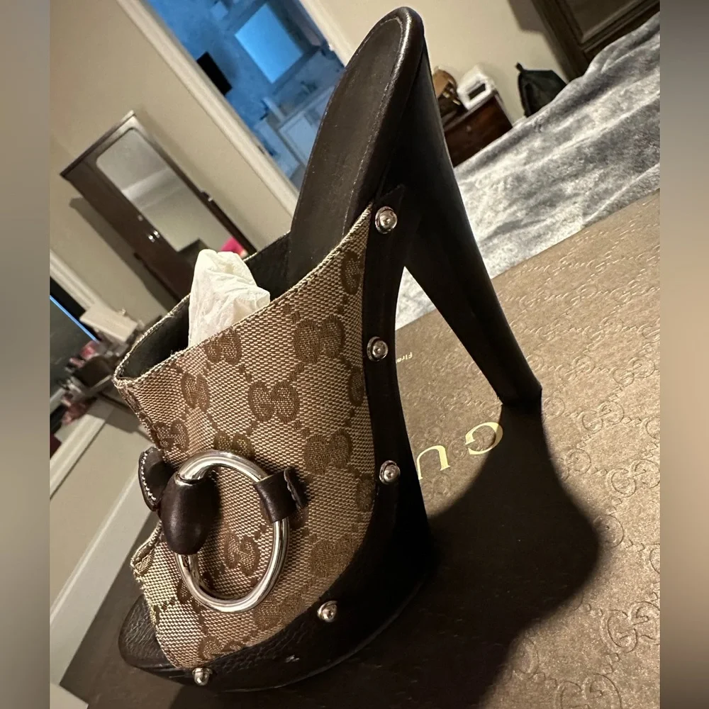 Authentic Gucci Beige/Brown GG Canvas and Leather Icon Bit Platform Clogs - Picture 12 of 13